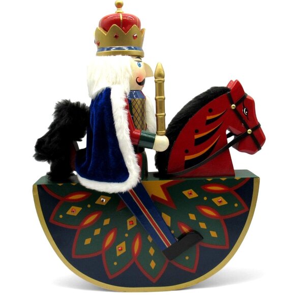 KIRKLAND NUTCRACKER King Wooden Rocking Horse Movable Mouth 18" Tall Boxed - Picture 1 of 14
